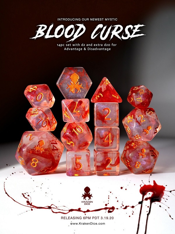 blood curse 12pc polyhedral dice set with copper ink